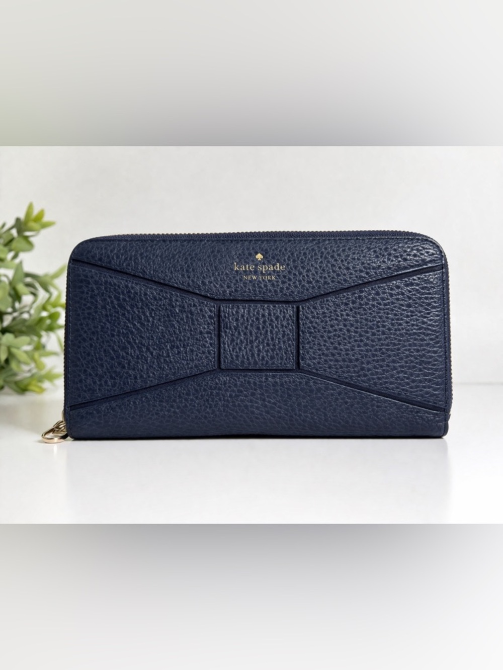 Kate Spade New York Navy Pebbled Leather Zip Around Wallet Continental Organizer